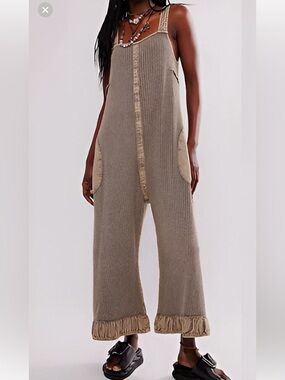 FP One by Free People Gray Ribbed Wide-Leg Jumpsuit